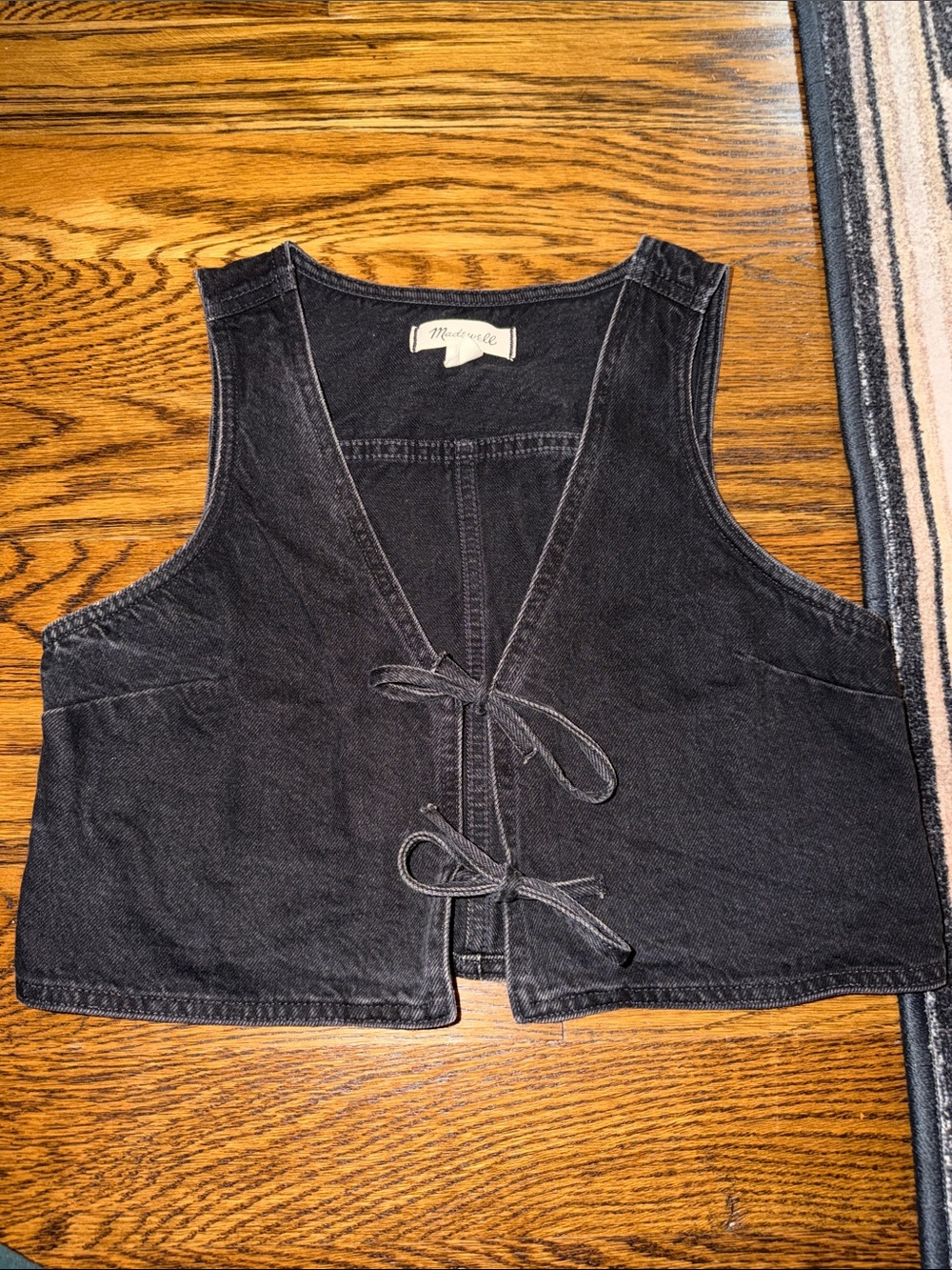 Madewell Black Washed Denim Tie-Front Crop Vest